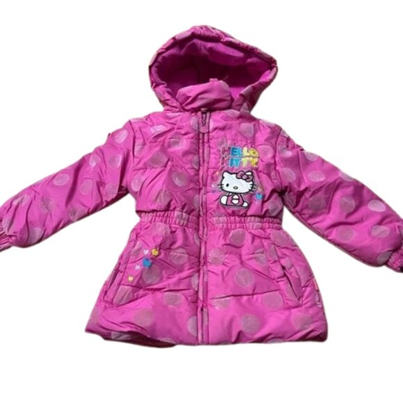 Hello Kitty Pink Kids Puffer Hooded Jacket size 4 - Picture 1 of 5